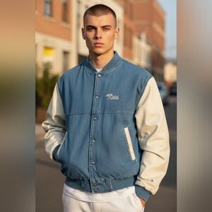 Vintage 90s Retro Denim Bomber  Jacket XL Pem Brand Canada Oilfield Promo